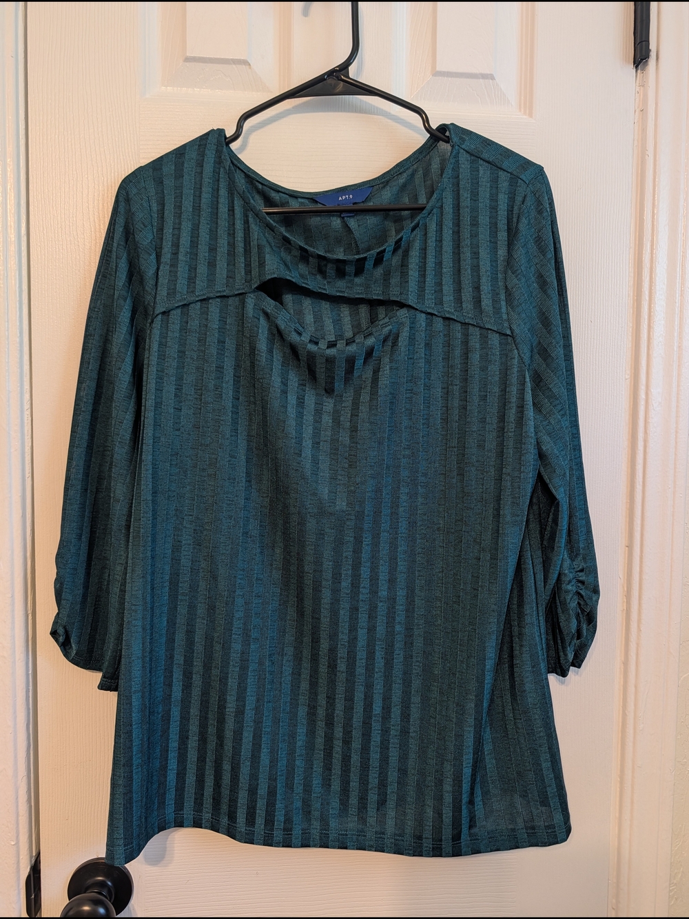 Apt. 9 Teal Striped Keyhole Blouse